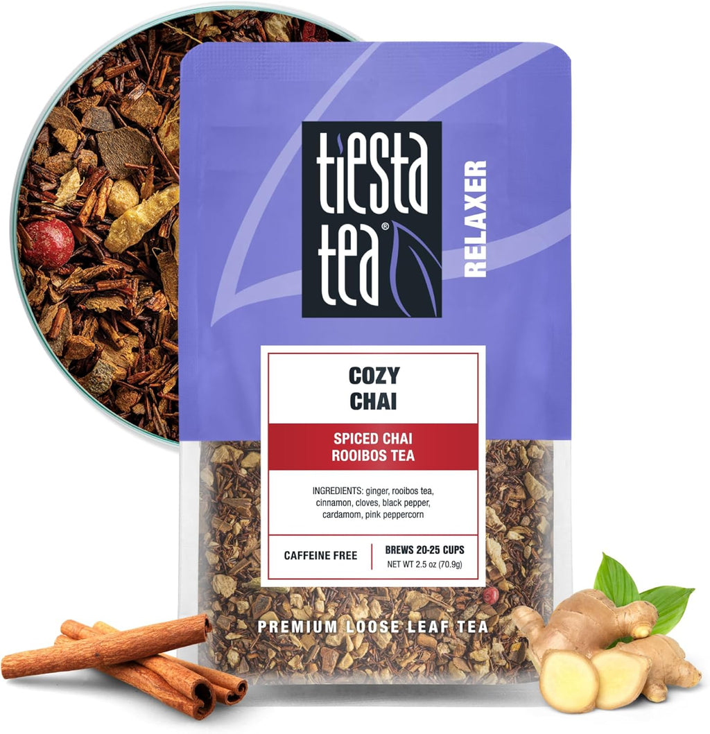 Tiesta Tea - Cozy Chai, Loose Leaf, Spiced Chai Rooibos Tea, Premium Caffeine-Free Herbal Blend, Makes Hot or Iced & Up to 25 Cups, 2.5oz Resealable Pouch
