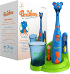 Brusheez Kids’ Electric Toothbrush Set - Safe & Effective for Ages 3+ - Parent Tested & Approved with Gentle Bristles, 2 Brush Heads, Rinse Cup, 2-Minute Timer, & Storage Base (Buddy the Bear)