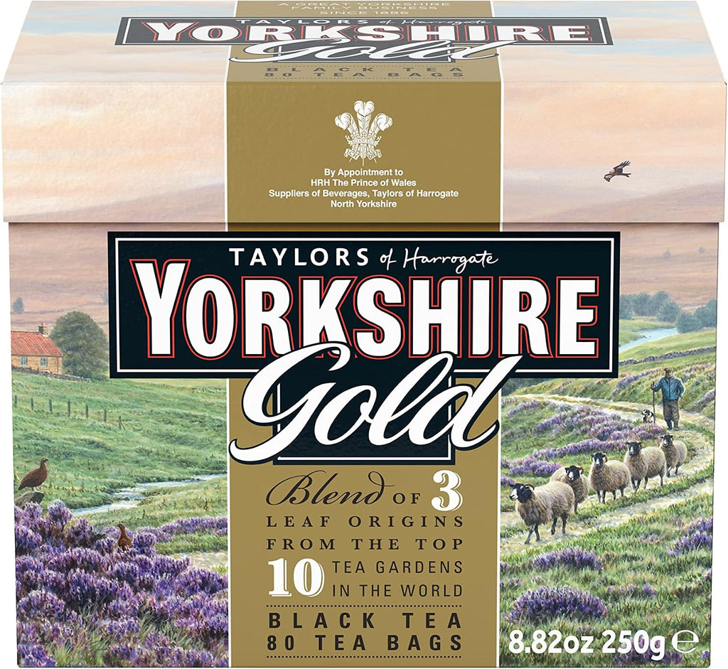Yorkshire Tea, Gold, Pillow Tea Bags, 80 Count (Pack of 5), Premium Blend, Rich, Smooth, and Satisfying, Classic British Breakfast Blend, Caffeinated, Enjoy Hot or Iced, 80 Teabags