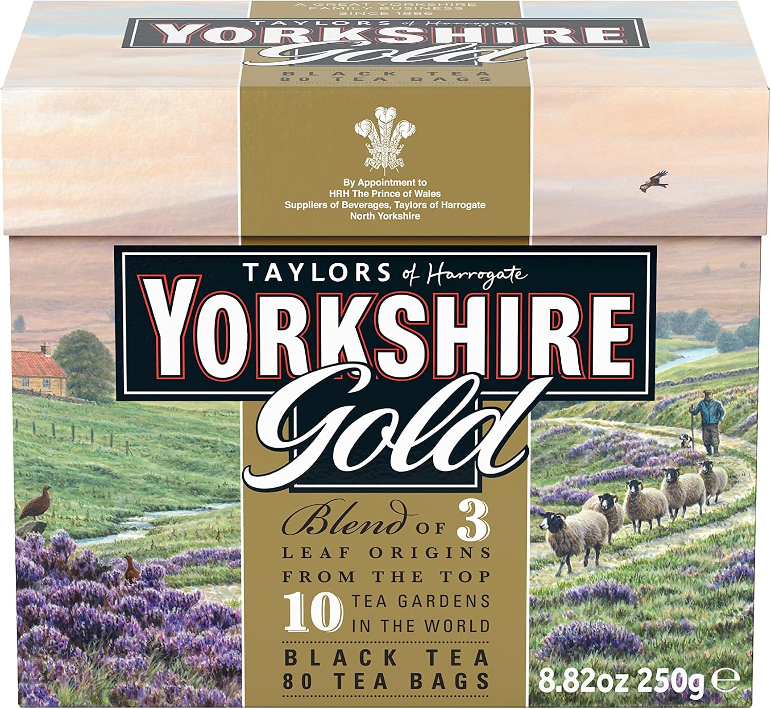 Yorkshire Tea, Gold, Pillow Tea Bags, 80 Count (Pack of 5), Premium Blend, Rich, Smooth, and Satisfying, Classic British Breakfast Blend, Caffeinated, Enjoy Hot or Iced, 80 Teabags