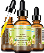 Botanical Beauty Organic SESAME SEED OIL 100% Pure Natural Virgin Unrefined Undiluted Cold Pressed Carrier Oil for Face, Skin, Body, Hair, Massage, Nails (1 Fl Oz 30 ml)