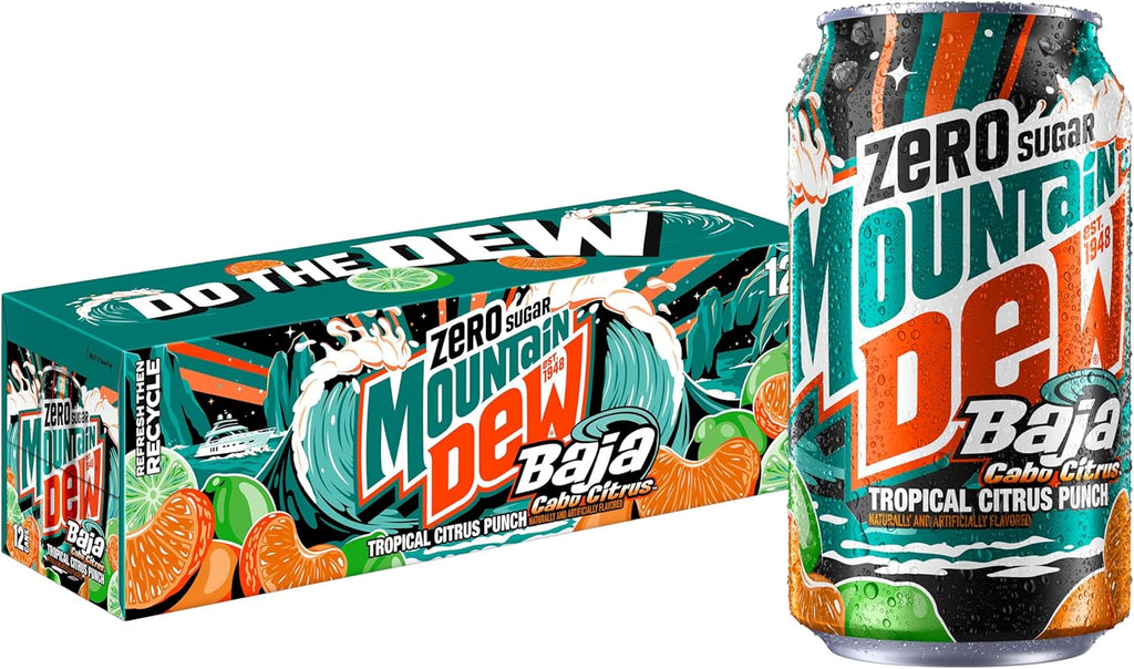 Mountain Dew, Baja Cabo Citrus Zero Sugar 12 Fl Oz Cans (Pack of 12)
