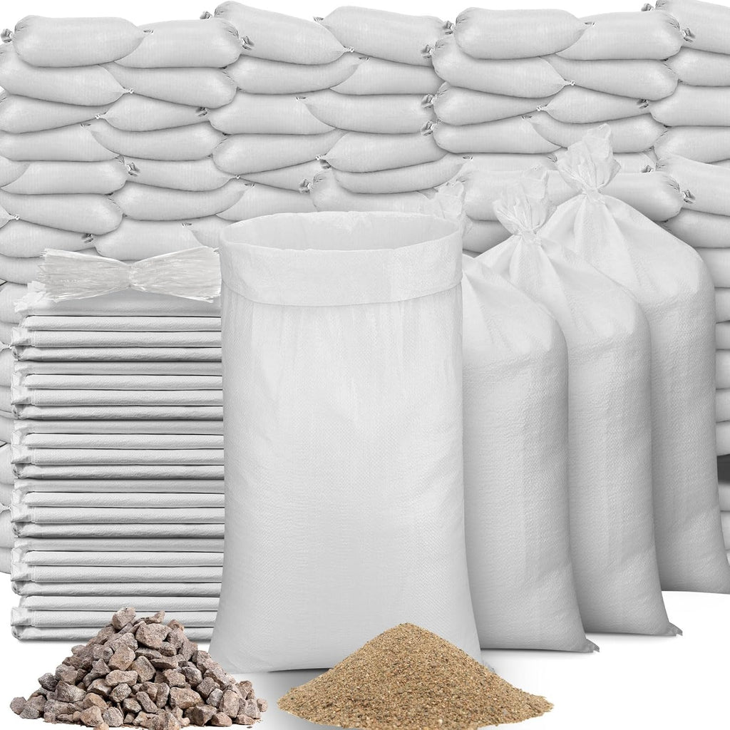 Windyun 300 Pcs White Empty Sandbags with Ties 18 x 30 Inch White Woven Polypropylene Sand Bags Bulk, Heavy Duty Sand Bags Flood Water Barrier for Hurricane Flooding, Construction