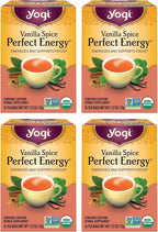 Yogi Tea Vanilla Spice Perfect Energy - 16 Bags per Pack (4 Packs) - Organic Vanilla Energy Tea - Focus Tea - Includes Green Tea, Black Tea, Ashwagandha, L-Theanine & More