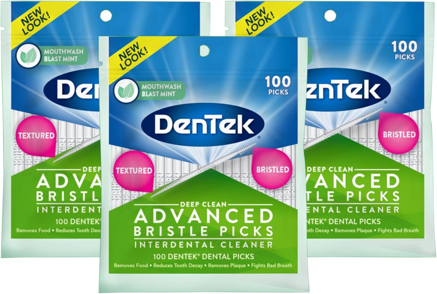 DenTek Deep Clean Bristle Picks, Removes Food & Plaque, 100 Count (Pack of 3)