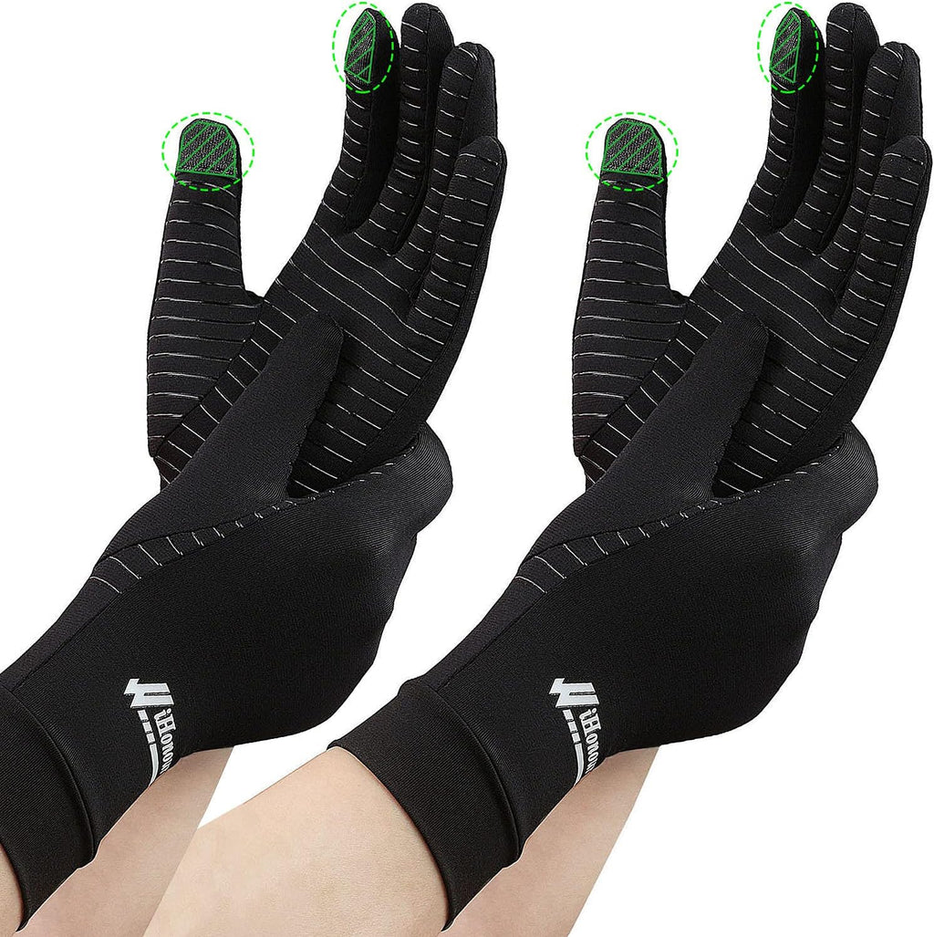 2-Pairs Pack Copper Full Finger Compression Gloves, Copper Arthritis Gloves for Women & Men Relieve Pain from Arthritis Pain, Swelling and Rheumatoid, and Everyday Hands Support (Small (Pack of 2))