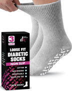 Debra Weitzner Non-Binding Loose Fit Sock - Non-Slip Diabetic Socks for Men and Women - Crew 3Pk Grey