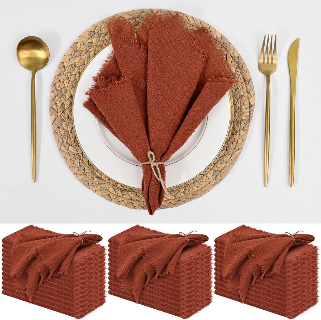 36 Pack Terracotta Napkins 16 x 16 Inch,Terracotta Linen Napkins Handmade Cotton with Fringe,Washable and Reusable Napkin,Soft Rustic Boho Fringe Napkin Cloth for Christmas,Dinners,Parties, Wedding
