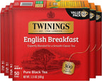 Twinings English Breakfast Black Tea Individually Wrapped Bags, 50 Count (Pack of 6), Flavourful, Robust, Caffeinated, Enjoy Hot or Iced, 300 Teabags