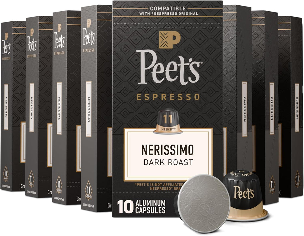 Peet's Coffee, Dark Roast Espresso Capsules, Compatible with Nespresso Original Machine, 100% Arabica Coffee - Nerissimo Intensity 11, 100 Count (10 Boxes of 10 Espresso Capsules)