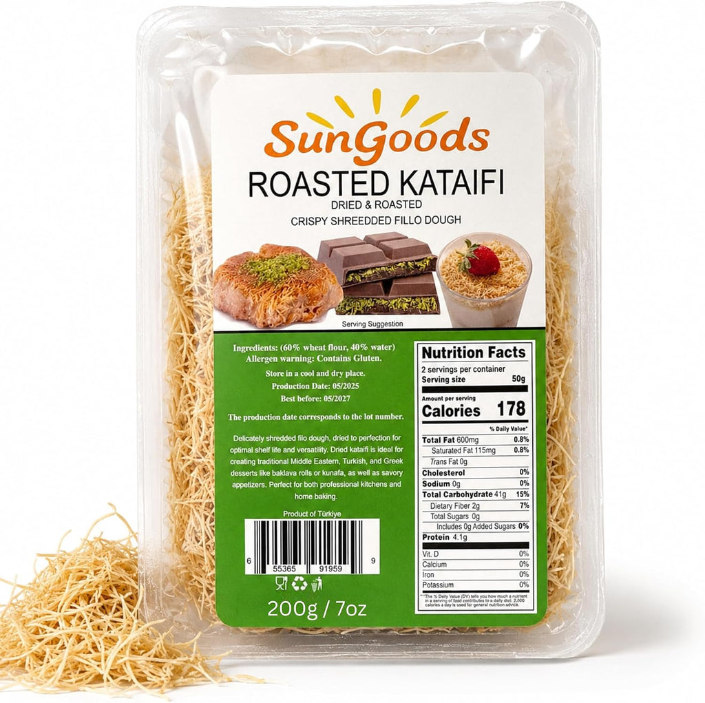 SunGoods Roasted Kataifi – 200g (7 oz) | Crispy Shredded Fillo Dough for Dubai Chocolate, Kunafa, and Baklava | Versatile Dessert Ingredient | Long Shelf Life | No Additives