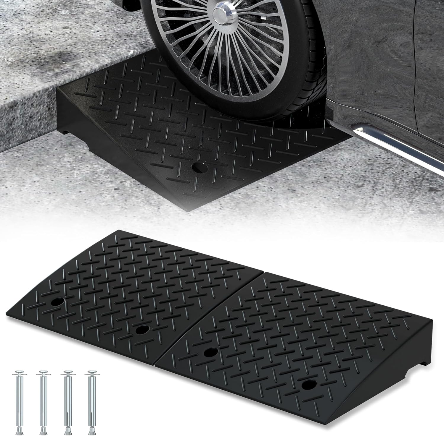 RELIANCER 2 PCS Rubber Curb Ramps,5T Load Capacity Threshold Ramps for Loading Dock,Driveway Curb Ramp,Curbside Sidewalk Vehicle Ramp for Cars SUV Trucks Motorcycles Forklifts Wheelchairs Lawn Mowers