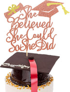 Arthsdite 1Pc She Believed She Could So She Did Cake Topper, 2026 Graduation Cake Topper, Graduation Decorations for Girls, High School/College/University Graduation Decoration - Rose Gold Glitter