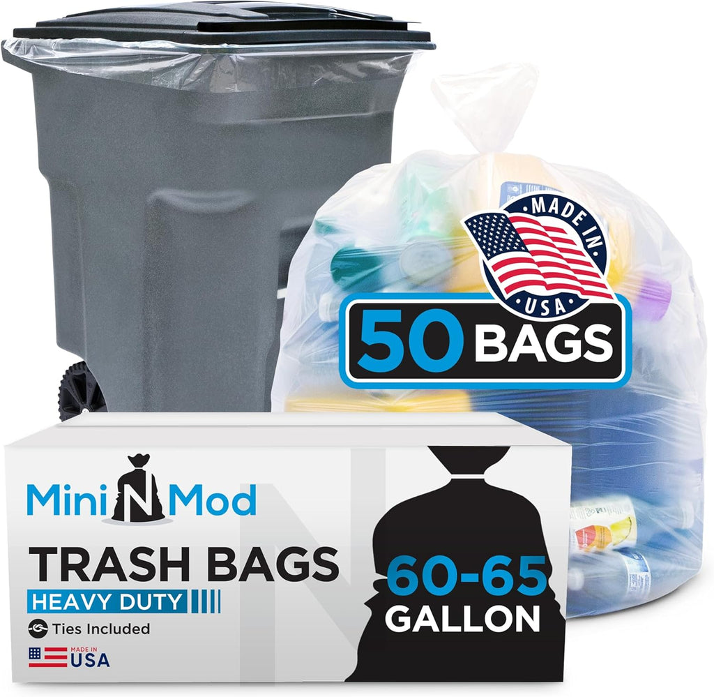 60-65 Gallon Clear Trash Bags | 50 Count | Large Clear Plastic Bags for Recycling, Garbage, and Commercial Use – Fits 60 Gallon and 65 Gallon Cans