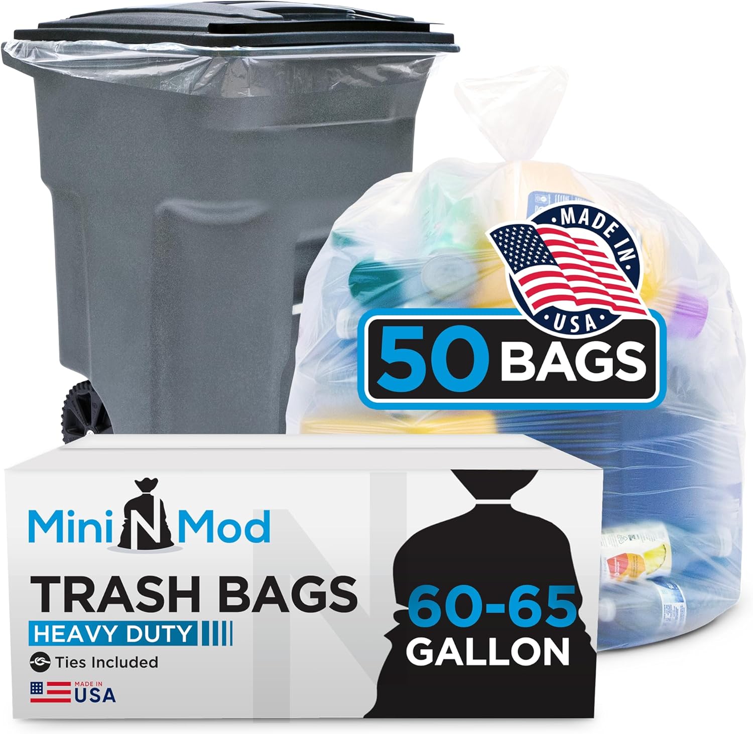 60-65 Gallon Clear Trash Bags | 50 Count | Large Clear Plastic Bags for Recycling, Garbage, and Commercial Use – Fits 60 Gallon and 65 Gallon Cans