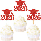 Ercadio 36 Pack 2026 Graduation Cap Cupcake Toppers Glitter Red Class of 2026 Grad Cap Cupake Picks Decorations for 2026 Doctor Graduate Celebration Theme Party Supplies