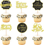 Ercadio 24Pcs We Appreciate You Cupcake Toppers Glitter Black Gold Thank You Being Awesome Retirement Cupcake Decorations Graduation Parents Appreciation Theme Teacher's Mother Father Day Supplies