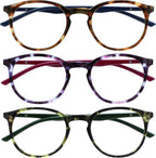 OPULIZE MET Reading Glasses for Women Men, Slim Round Frame with Spring Hinges and Scratch Resistant, Brown,Purple,Green +2 (Pack of 3)