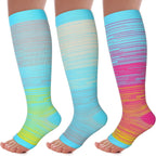3 Pack Toeless Compression Socks for Women&Men 20-30mmHg Open Toe Knee High Support Socks for Varicose Vein Running