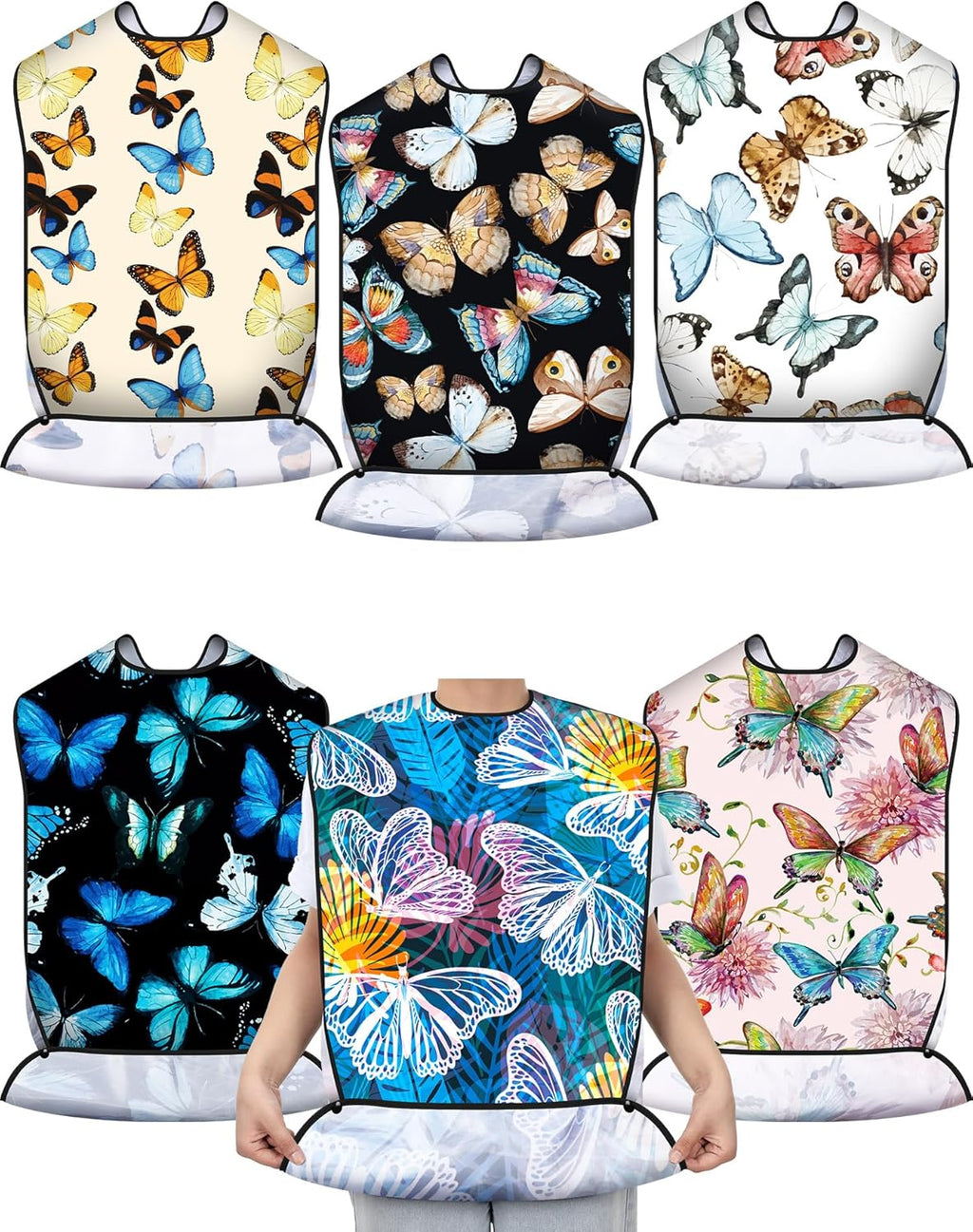 Eurzom 6 Pack Adult Bibs for Elderly Women Men, Reusable Adult Bibs for Eating with Optional Crumb Catcher Clothing Protector