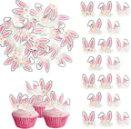 48 PCS Edible Happy Easter Cupcake Toppers Rabbit Ears Bunny Party Cake Decorations Edible Bunny Ear Cupcake Picks for Happy Easter Day Theme Baby Shower Birthday Party Food Decorations Supplies