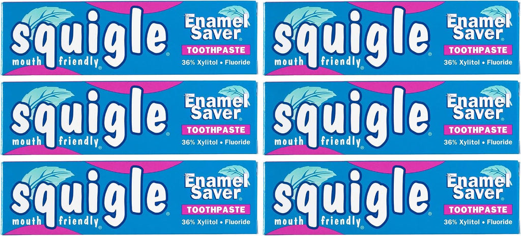 Squigle Enamel Saver Toothpaste (Canker Sore Prevention & Treatment) Prevents Cavities, Perioral Dermatitis, Bad Breath, Chapped Lips - 6 Pack