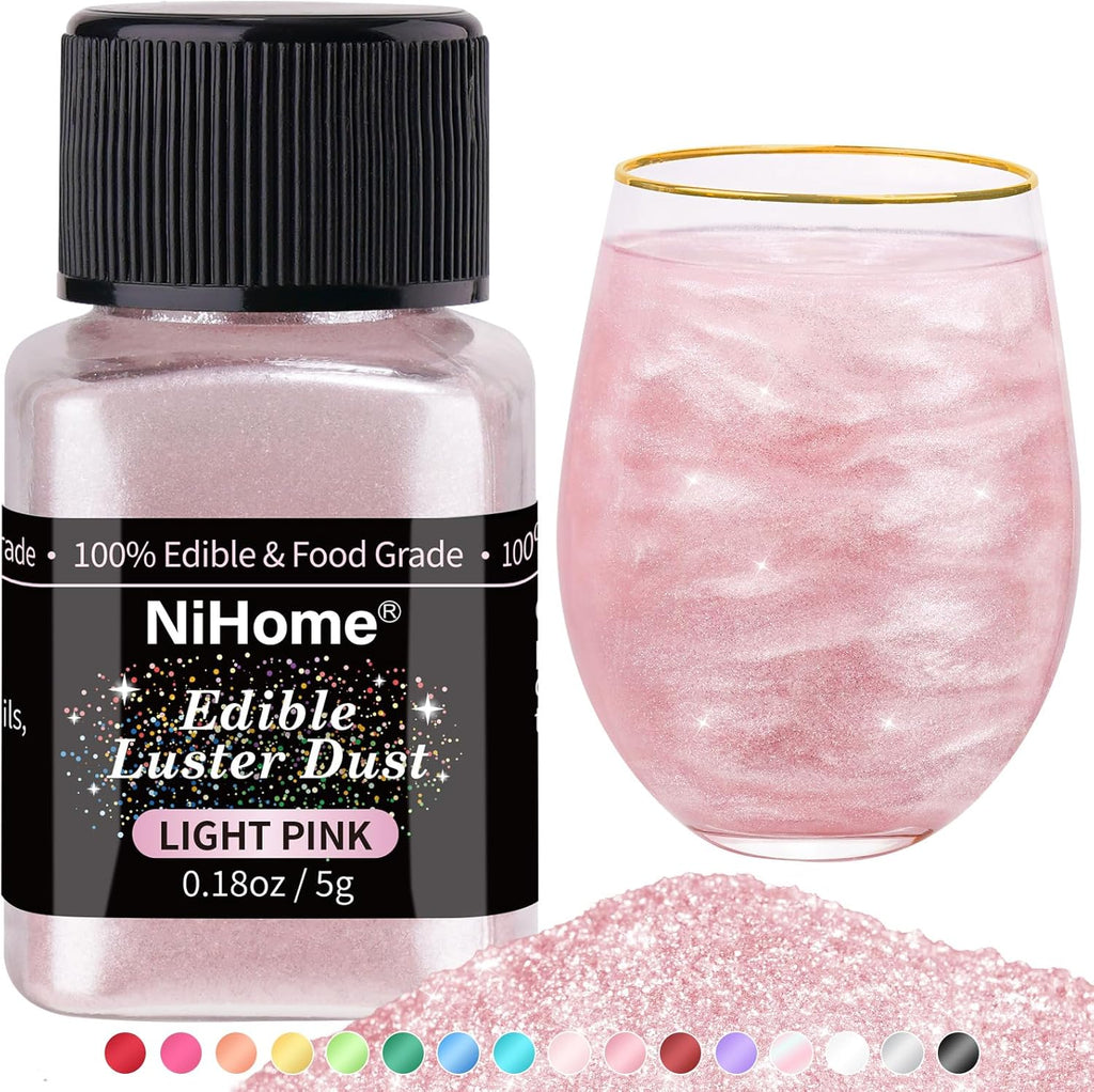 NiHome Edible Food-Grade Glimmer Powder Glitter Luster Dust Metallic Food Decorating Sprinkle Glimmery Dust for Drink Wine Beverage Cake Candy Dessert Bakery Restaurant Vegan (0.18oz/5g, Light Pink)