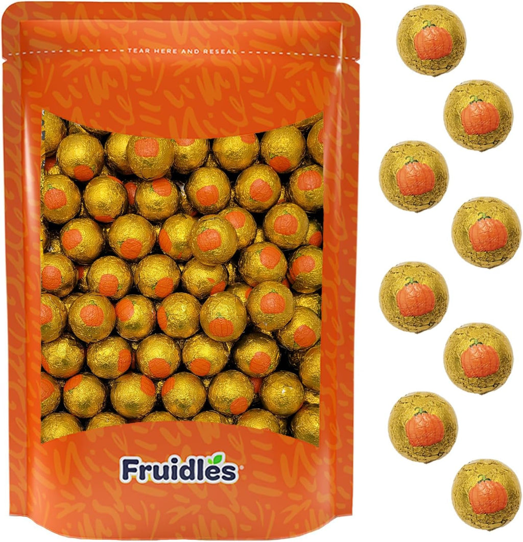 Fruidles Halloween Chocolate Pumpkin Tricky Treat Master Bag, Trick-Or-Treat Party Bag Fillers, individually Wrapped in Multi-Color Design Foils, Kosher Certified (Half-Pound)