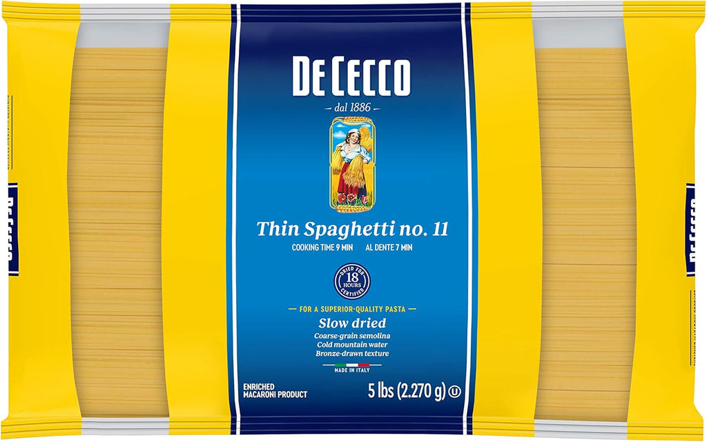 De Cecco Semolina Pasta, Thin Spaghetti No.11, 5 Pound (Pack of 4)