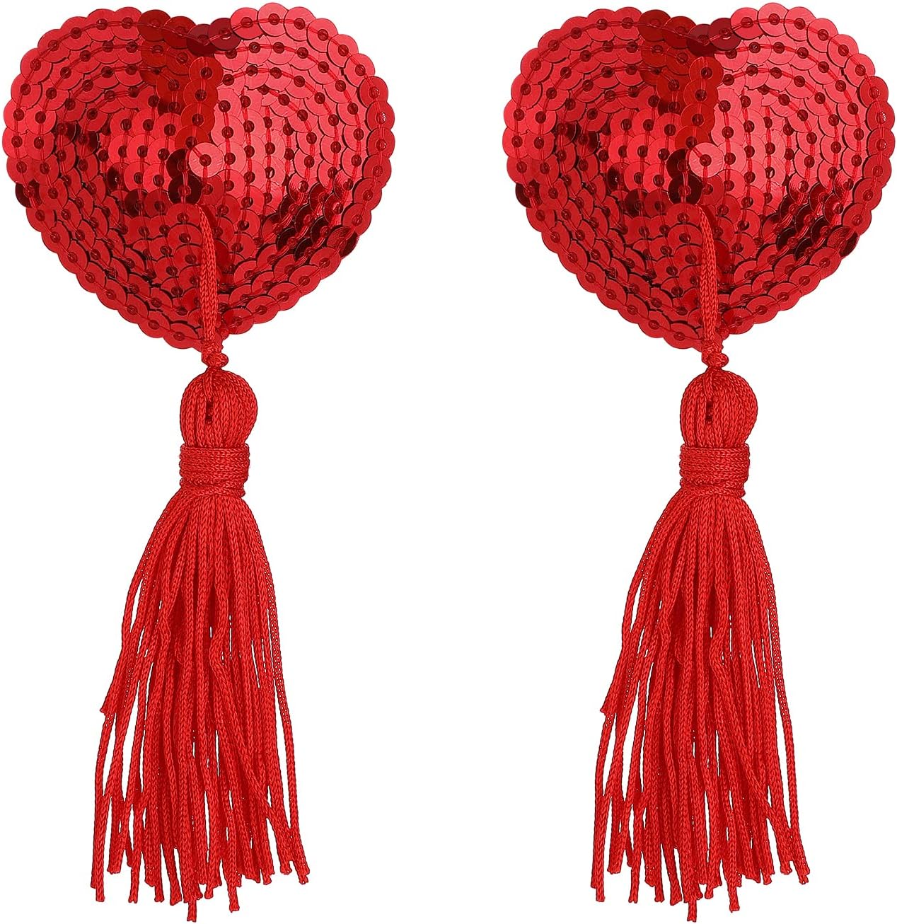 1 Pair Women Reusable Breast Pasties, Heart-Shaped Breast Bra with Sequins Tassel Adhesive Nipple Cover Stickers
