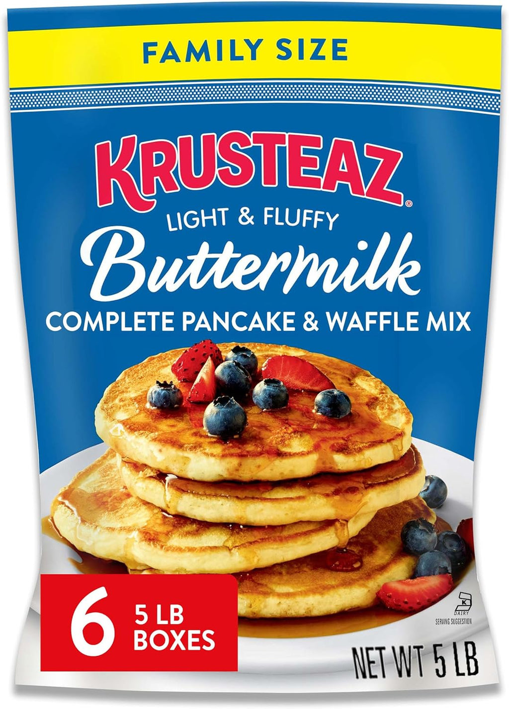 Krusteaz Complete Buttermilk Pancake and Waffle Mix, Light & Fluffy, 5 lb Bags (Pack of 6)