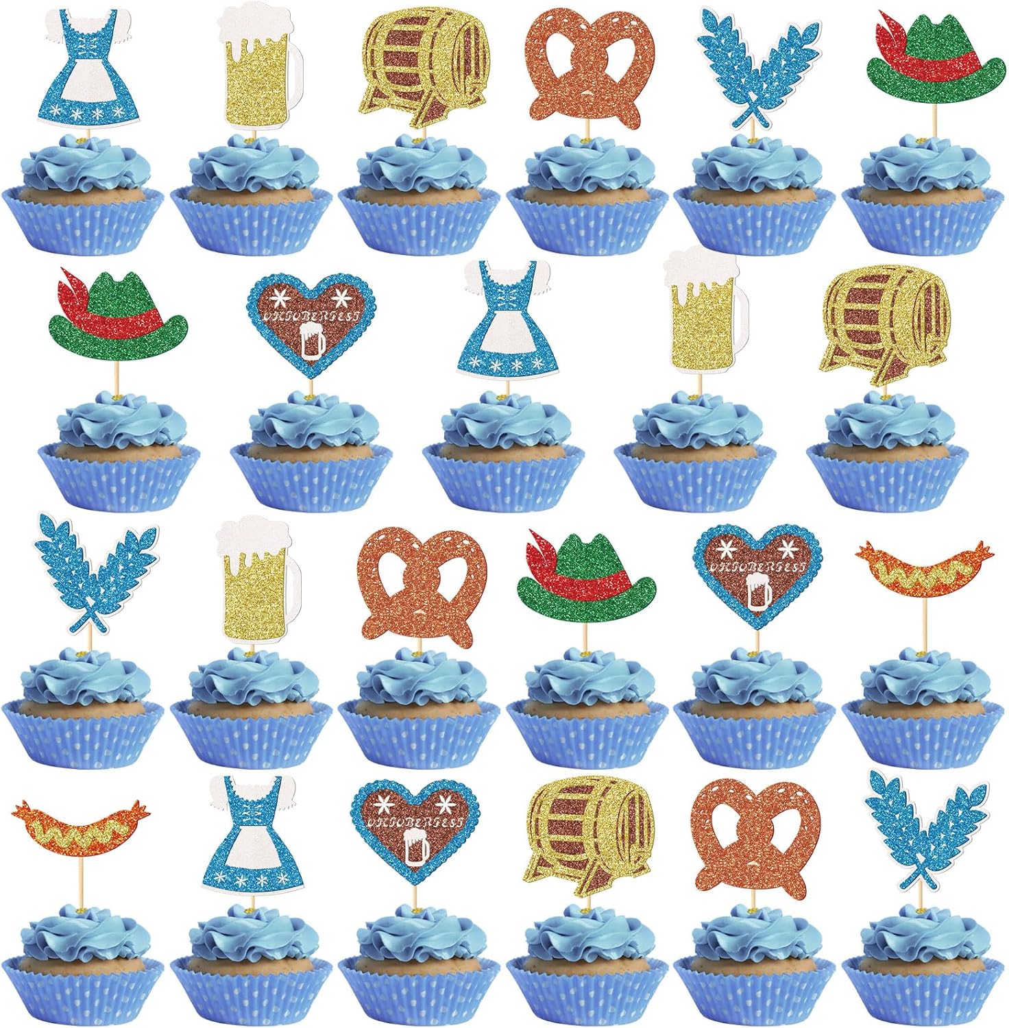 Firefairy Oktoberfest Cupcake Toppers, 24 Pcs, Multicolor, German Beer Festival Cake Picks, Bavarian Festival Decorations