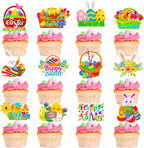 24Pcs Cute Easter Cupcake Toppers Egg Rabbit Chicks Pattern Festivals Theme Cake Toppers Decoration for Birthday Spring Party Supplies (Easter Cupcake Toppers, 24)