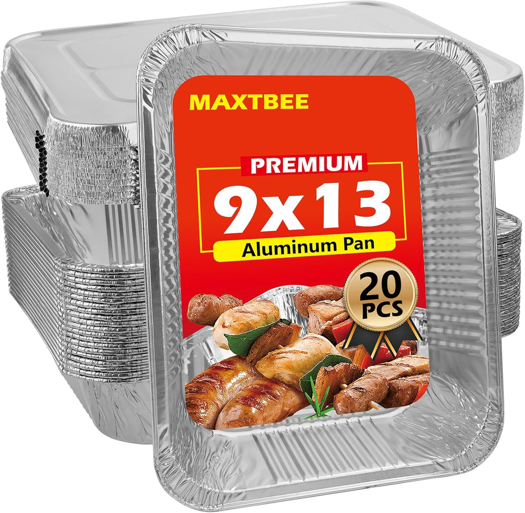 9x13 Aluminum Foil Pans with Lid, 20 Pack Disposable Trays Half Size Heavy Duty Tin Pans Deep Food Containers For Cooking, Meal Prep, Baking, Roasting, Chafing, Heating or Steam Table
