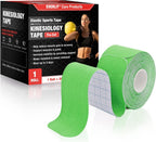 EVERLIT [Single] Pre-Cut Elastic Cotton Kinesiology Therapeutic Athletic Sports Tape, For Pain Relief And Support, 20 Precut 10” Strips (Lime Green)