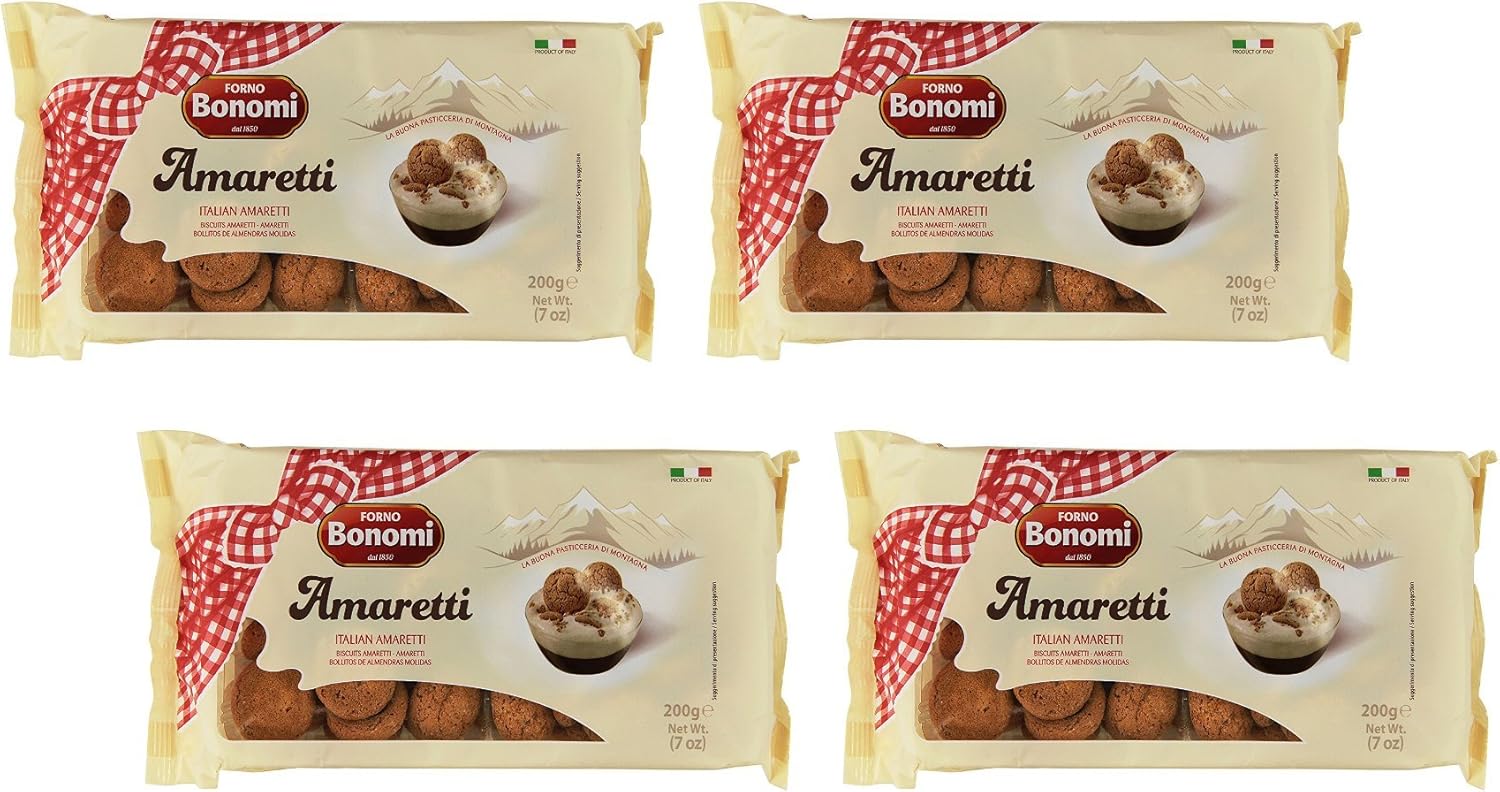 Forno Bonomi: " Amaretti " Biscuits Amaretti 200 gr - pack of 4 - total 28.2 oz [ Italian Import ]