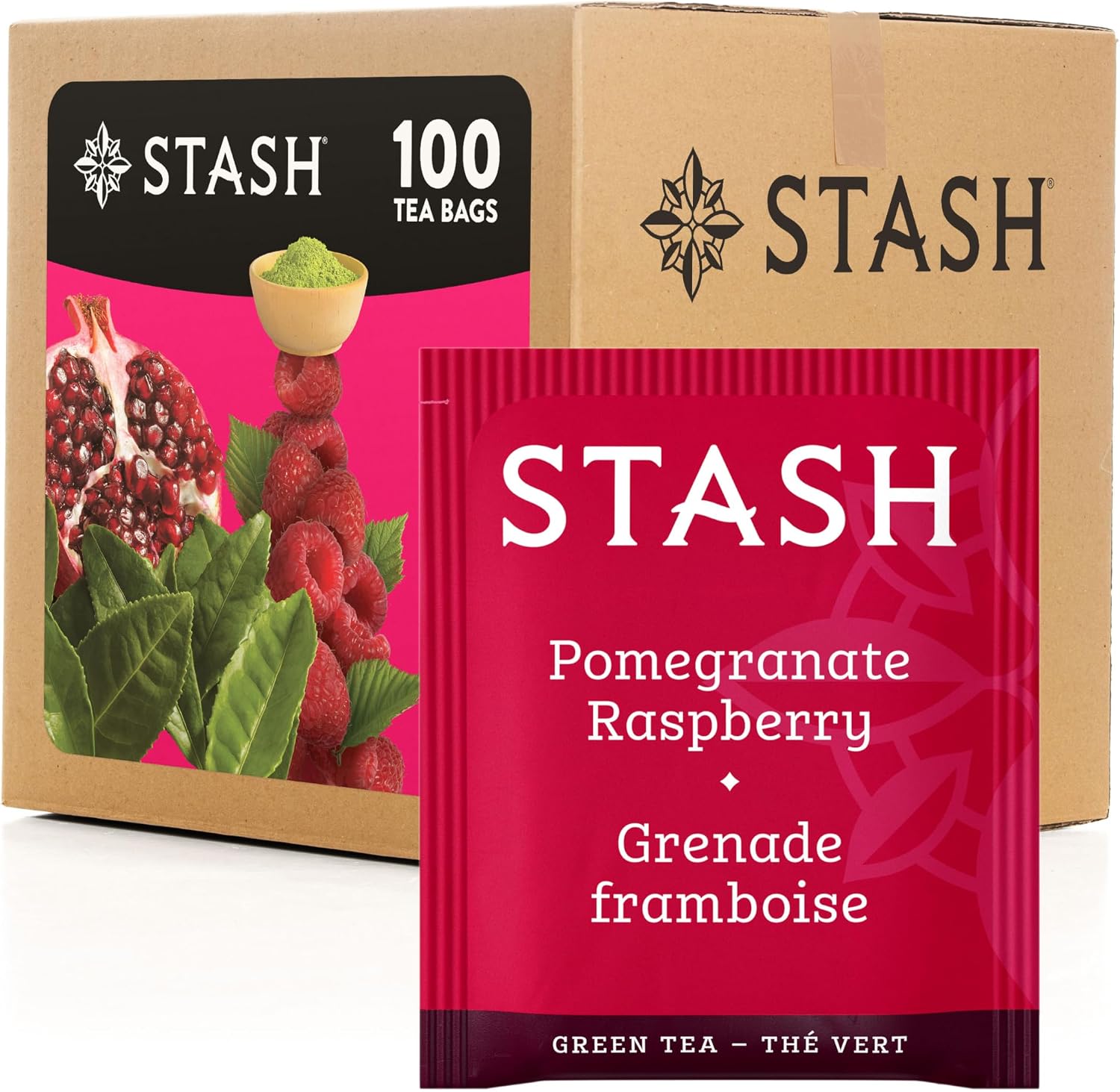 Stash Tea Pomegranate Raspberry Green Tea, Box of 100 Tea Bags