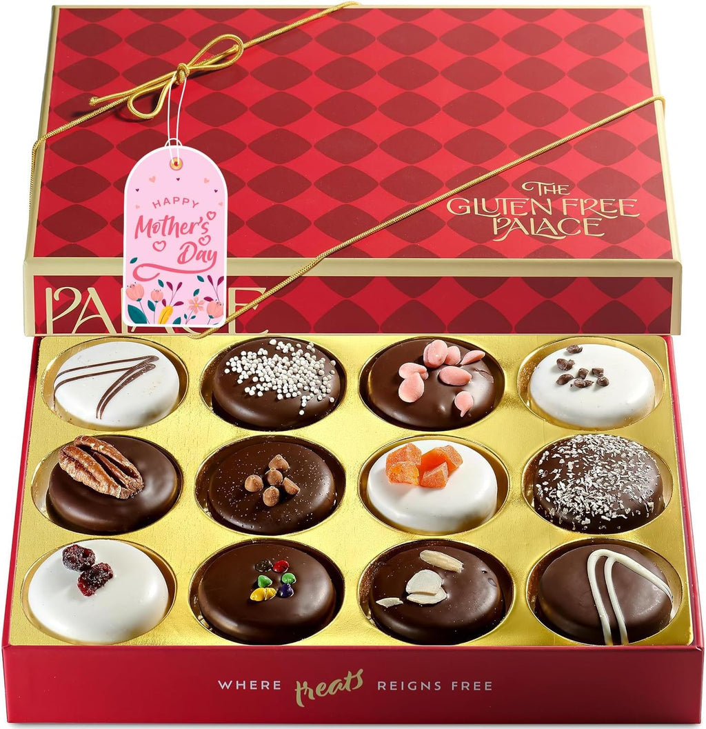 Gluten Free Palace Cookie Gift Basket – Vegan Gluten Free Mother’s Day Chocolate Covered Cookies – Gourmet Sweet Treat Cookie Gift Box for Mom, Wife & Women – Chocolate Gift Box for Birthday, Family, Friends & Adults (12 Count)