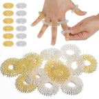 24 Pcs Acupressure Rings, 12 Colors Finger Massager Silent Spiky Sensory Rings Fidget Sensory Massager Stocking Stuffers Gifts for Women Men Office Home Fingers Stress(Gold Silver)