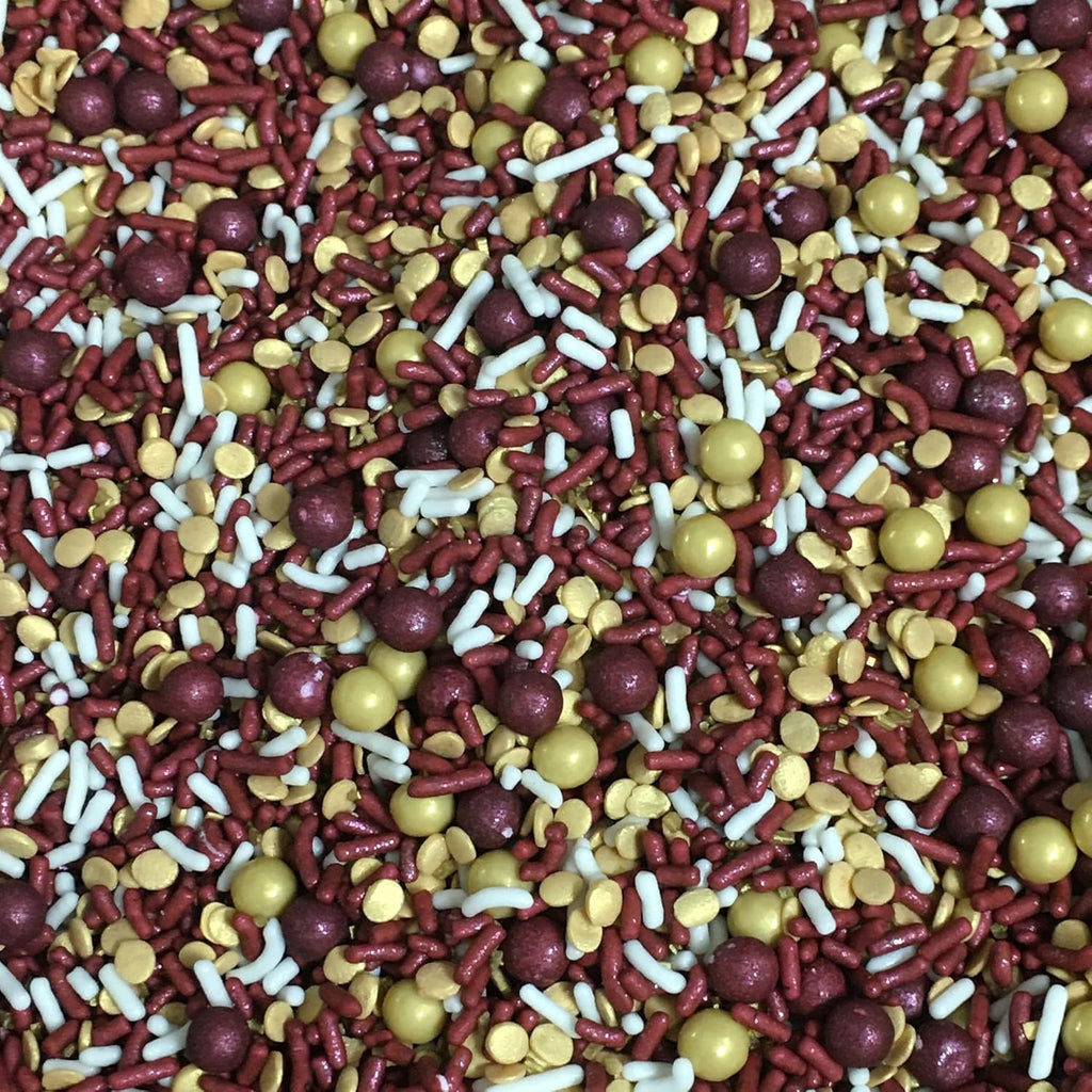 Shabby Elegant Chic Edible Confetti Sprinkles Cake Cookie Cupcake IceCream Donut Quins - 4oz (Burgundy Gold White)