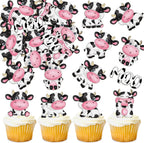 40Pcs Edible cow Cupcake Toppers Wafer Paper Farm Animals Moo Cupcake Cow Drink Topper Picks Cow Theme Kids Birthday Party Cake Decorations Supplies