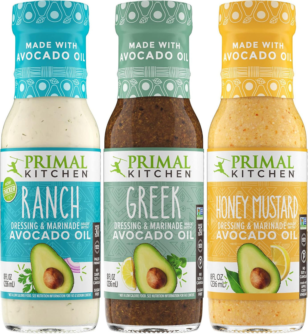 Primal Kitchen Ranch, Greek, and Honey Mustard Salad Dressing & Marinade Variety Pack made with Avocado Oil