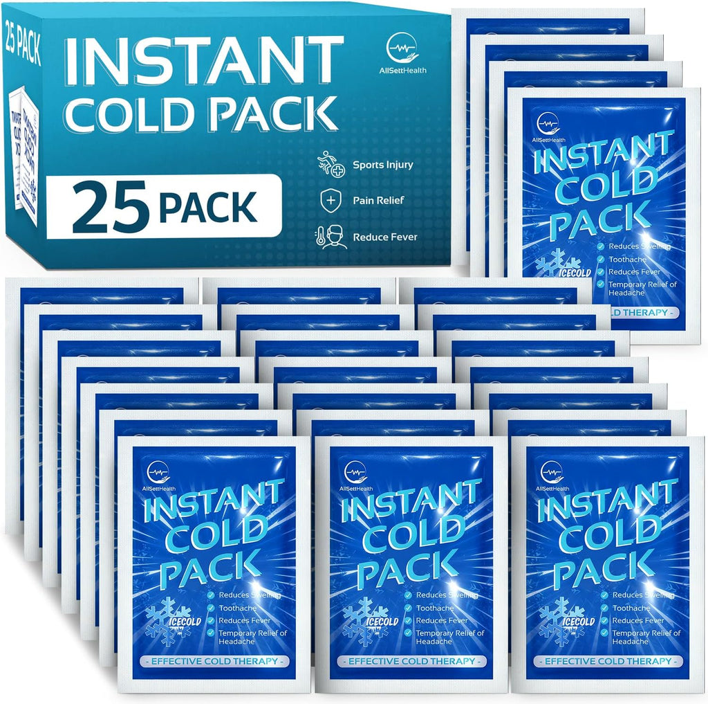 25 Pack Instant Ice Cold Pack (6” x 4.5”) - Disposable Instant Ice Packs for Injuries | Cold Compress Ice Pack for Pain Relief