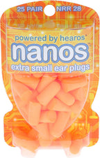 HEAROS Nanos NRR 28 Noise Cancelling Foam Ear Plugs - Extra Small Hearing Protection for Petite Ears - Ideal for Sleeping snoring Travel Concerts Sports Events and Shooting (25 Pairs)