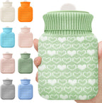 Amylove Mini Hot Water Bottle with Knitted Cover 320ml, Mother's Gift Water Bag for Women, Microwave Heating Bottle for Pain Relief Menstrual Cramps Travel(Green)