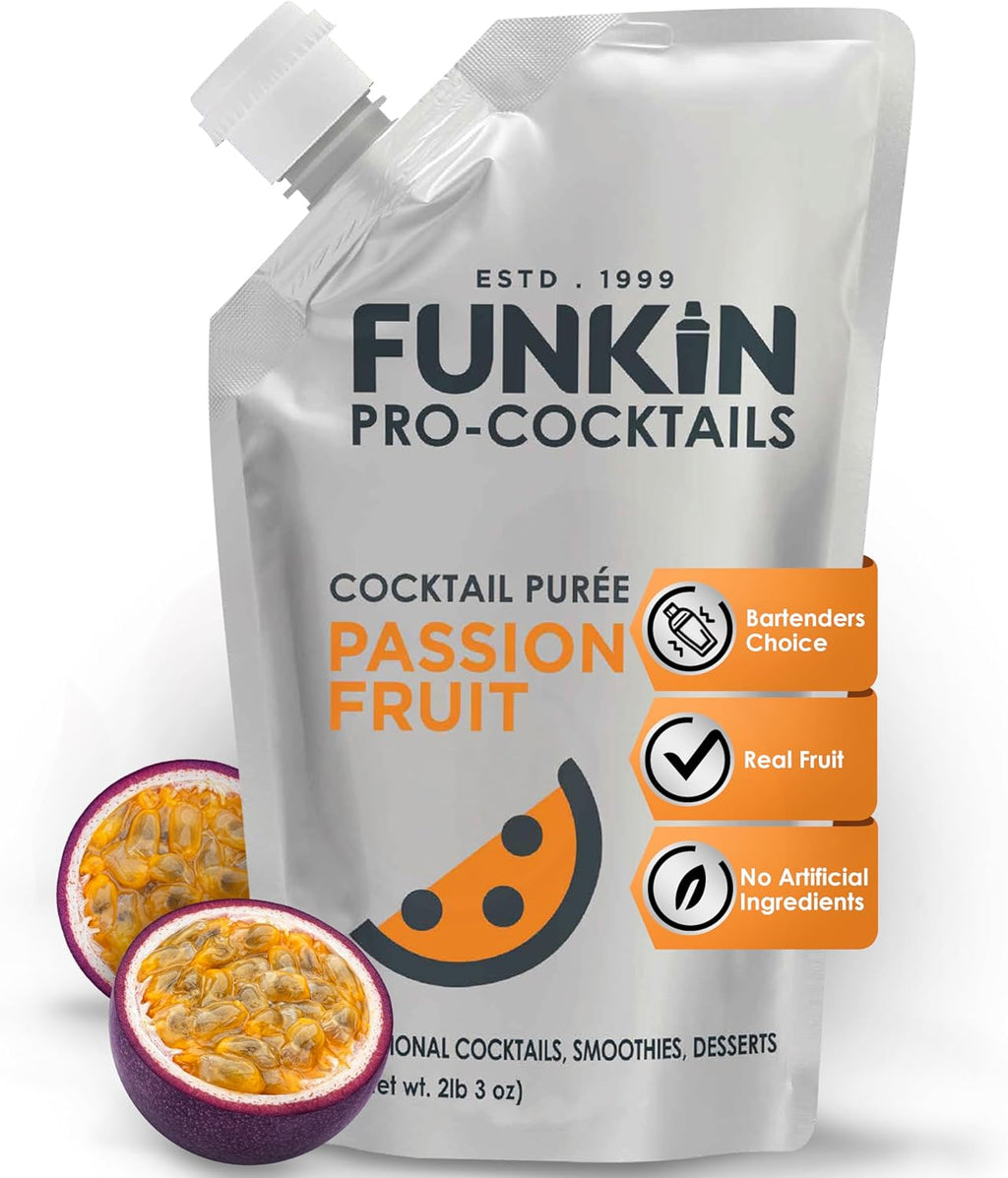 Funkin Fruit Puree | Real Fruit, Simple Ingredient, Natural Mixer for Cocktails, Drinks, Smoothies | Vegan, Non-GMO, Gluten-Free (2.2 lbs) (Passion Fruit)