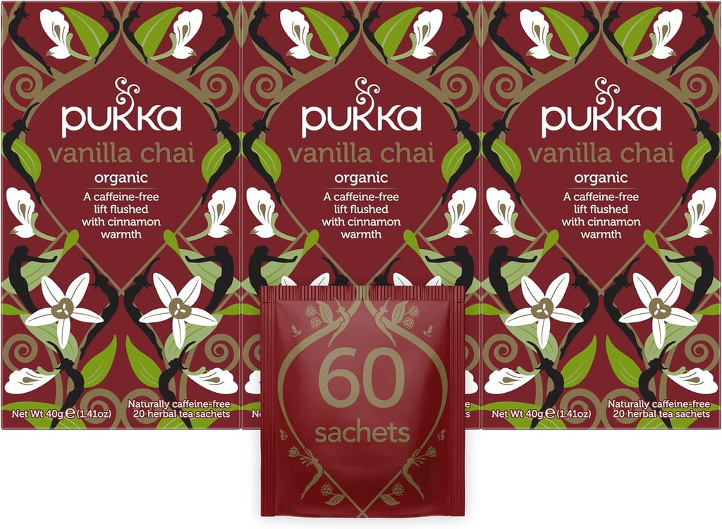 Pukka Organic Tea Bags, Vanilla Chai Herbal Tea, 20 Tea Bags(Pack of 3)