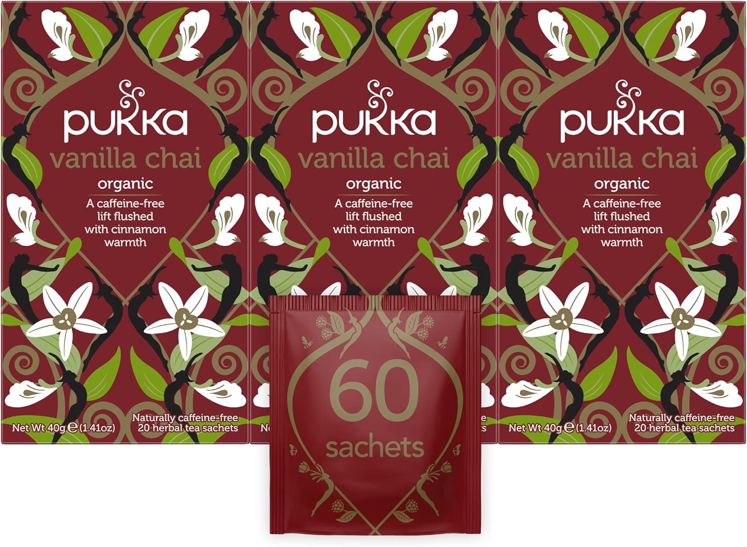 Pukka Organic Tea Bags, Vanilla Chai Herbal Tea, 20 Tea Bags(Pack of 3)