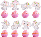 48pcs Pink Elephant Cupcake Toppers Double Sided Elephants Cupcake Decorations Elephant Baby Shower Decorations for Girl Gender Reveal Baby Shower Birthday Party Supplies