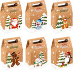 Vellibring 24PCS Christmas Kraft Candy Boxes, Kraft Paper Cookies Candy Treat Boxes Bags for Christmas Gift Wrapping Boxes Xmas Party Supplies Decorations